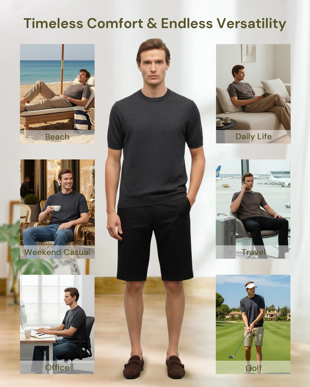 Men's 100% Cashmere Knit Crewneck T-Shirt