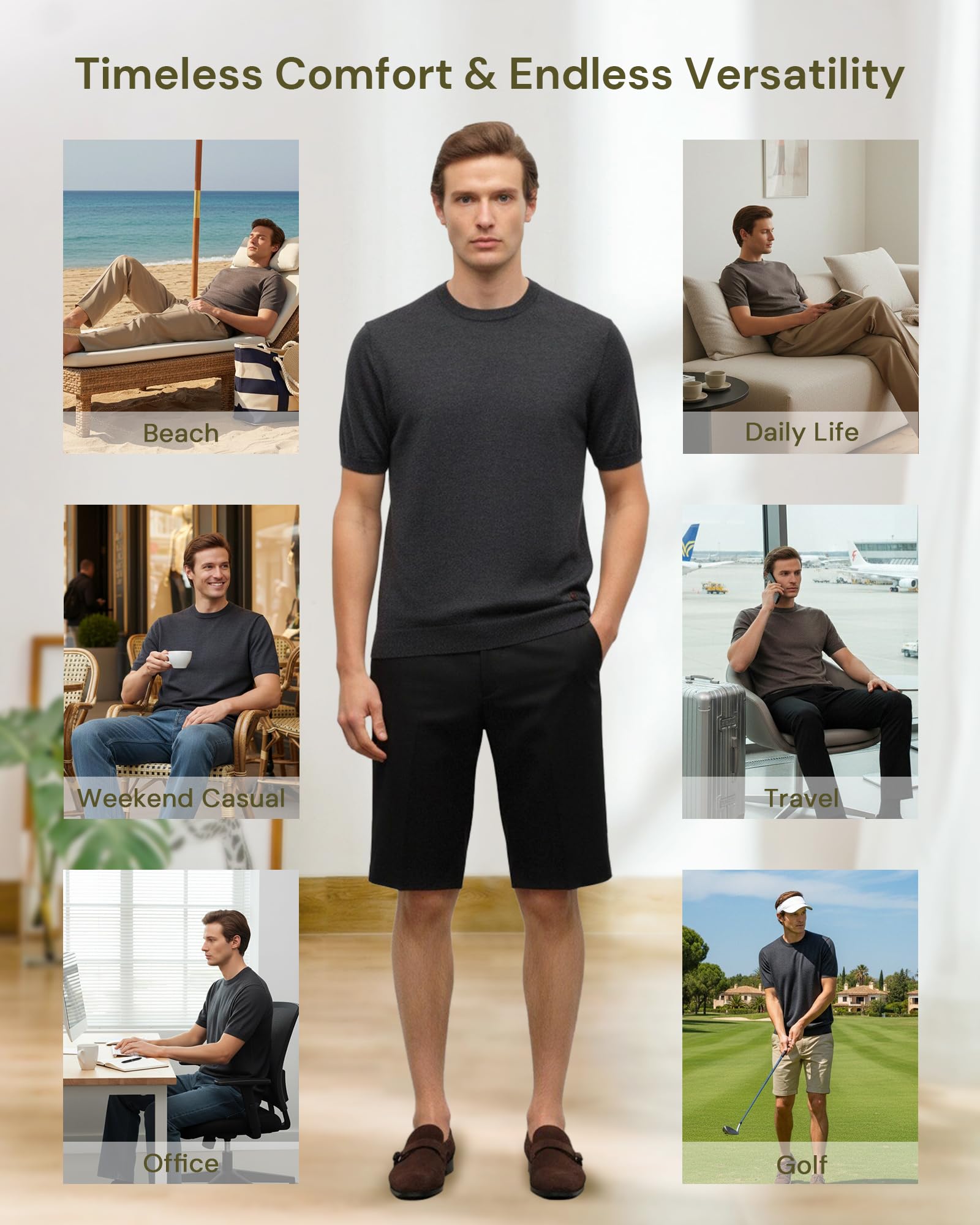 Men's 100% Cashmere Knit Crewneck T-Shirt